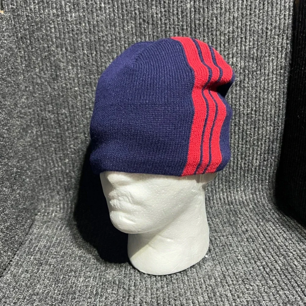 Vintage Polo Sport Beanie Mens OS Navy Red Racing Stripe Lambswool Knit Hat NWT